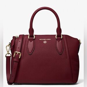 Michael Kors Sienna Medium Pebbled Satchel (Burgundy)